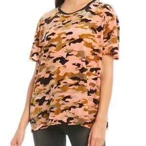 Free People We the Free Blouse Small Pink Green Teddy Velvet Camouflage Top Camo